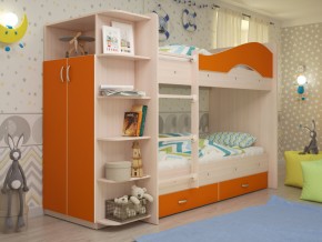 Кровать 2-х ярусная Мая с ящиками и шкафом на латофлексах оранж в Невьянске - nevyansk.magazinmebel.ru | фото