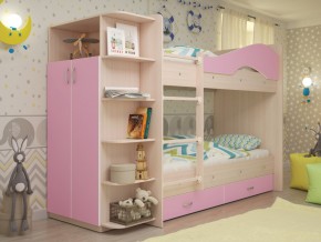 Кровать 2-х ярусная Мая с ящиками и шкафом на латофлексах розовый в Невьянске - nevyansk.magazinmebel.ru | фото