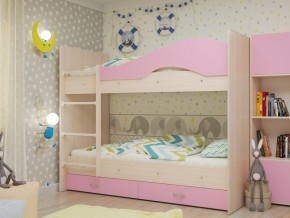 Кровать 2-х ярусная Мая с ящиками на латофлексах розовая в Невьянске - nevyansk.magazinmebel.ru | фото