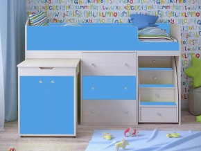 Кровать чердак Малыш 80х180 Дуб молочный, Голубой в Невьянске - nevyansk.magazinmebel.ru | фото
