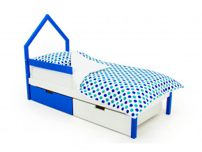 Кровать-домик мини Svogen с ящиками и бортиком сине-белый в Невьянске - nevyansk.magazinmebel.ru | фото