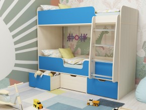 Кровать двухъярусная Малыш двойняшка дуб молочный-голубой в Невьянске - nevyansk.magazinmebel.ru | фото