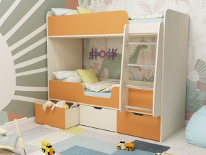 Кровать двухъярусная Малыш двойняшка дуб молочный-оранжевый в Невьянске - nevyansk.magazinmebel.ru | фото
