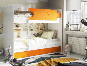 Кровать двухъярусная Тетрис латы с бортиками белый-оранжевый в Невьянске - nevyansk.magazinmebel.ru | фото