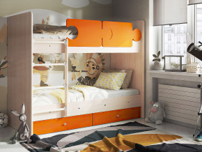 Кровать двухъярусная Тетрис латы с бортиками дуб млечный-оранжевый в Невьянске - nevyansk.magazinmebel.ru | фото - изображение 1