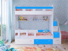 Кровать двухъярусная Юниор 1 винтерберг-белый с голубым в Невьянске - nevyansk.magazinmebel.ru | фото