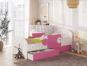Кровать Мозаика с ящиком и бортиками на ламелях белый-розовый в Невьянске - nevyansk.magazinmebel.ru | фото